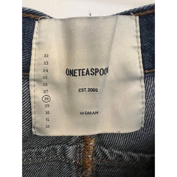 One Teaspoon Le Wolves Mid Length Denim Short 28 Indigo Wash Distressed Beachy - Picture 4 of 10